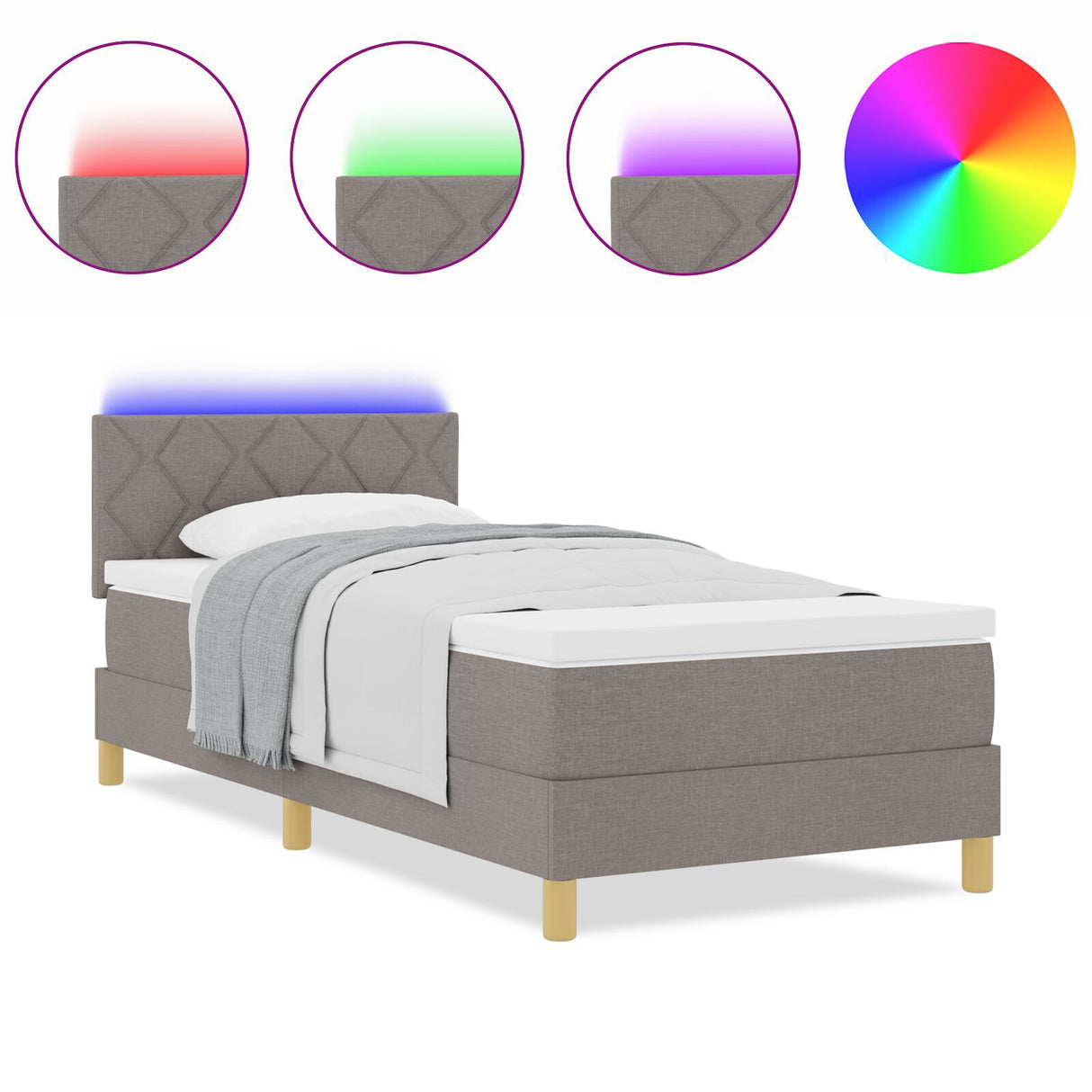 Box Spring Bed With Mattress & Led Taupe 90X190 Cm Fabric