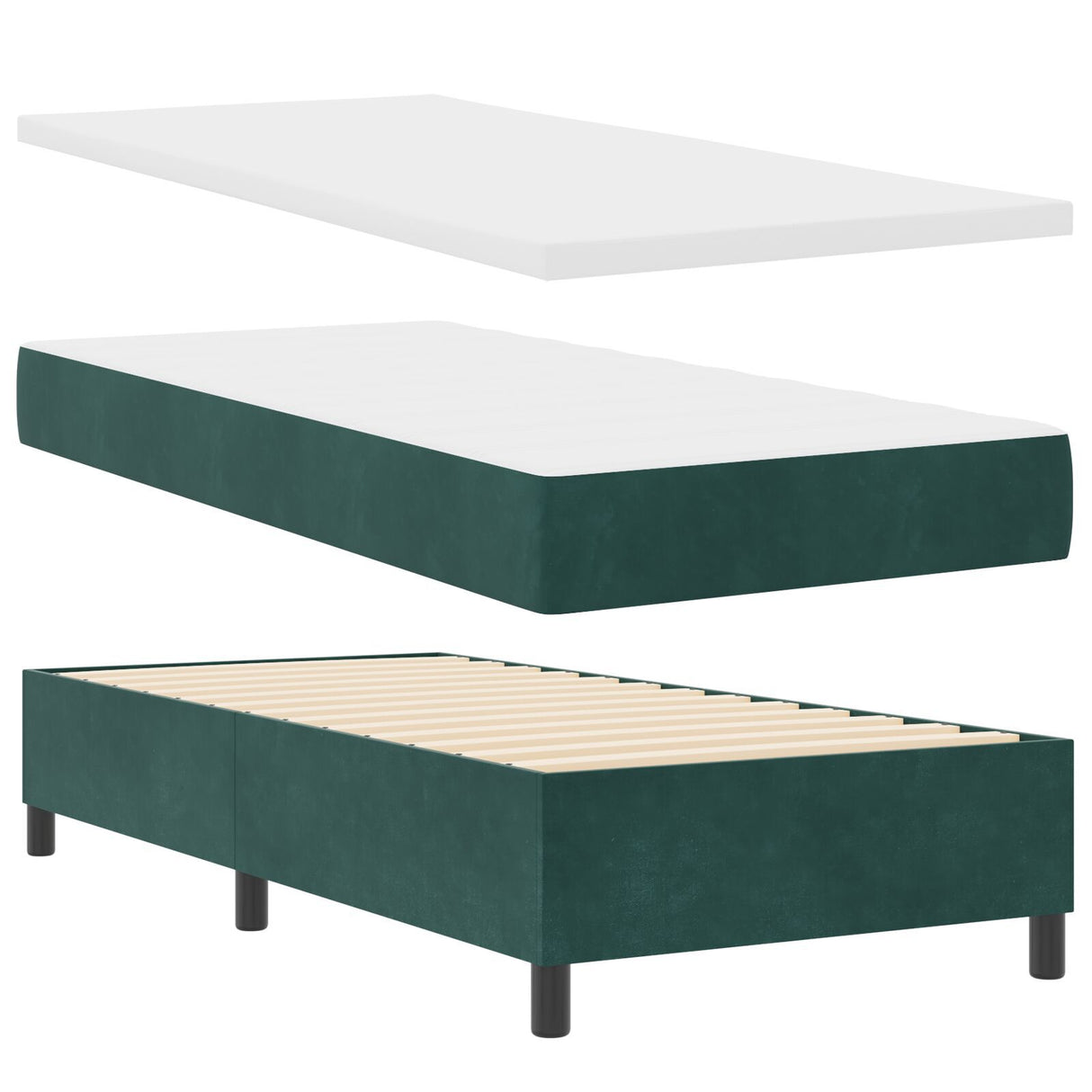Box Spring Bed With Mattress & Led Dark Green 90X190 Cm Velvet
