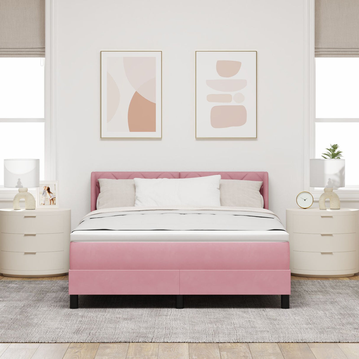 Box Spring Bed With Mattress Pink 160X200 Cm Velvet