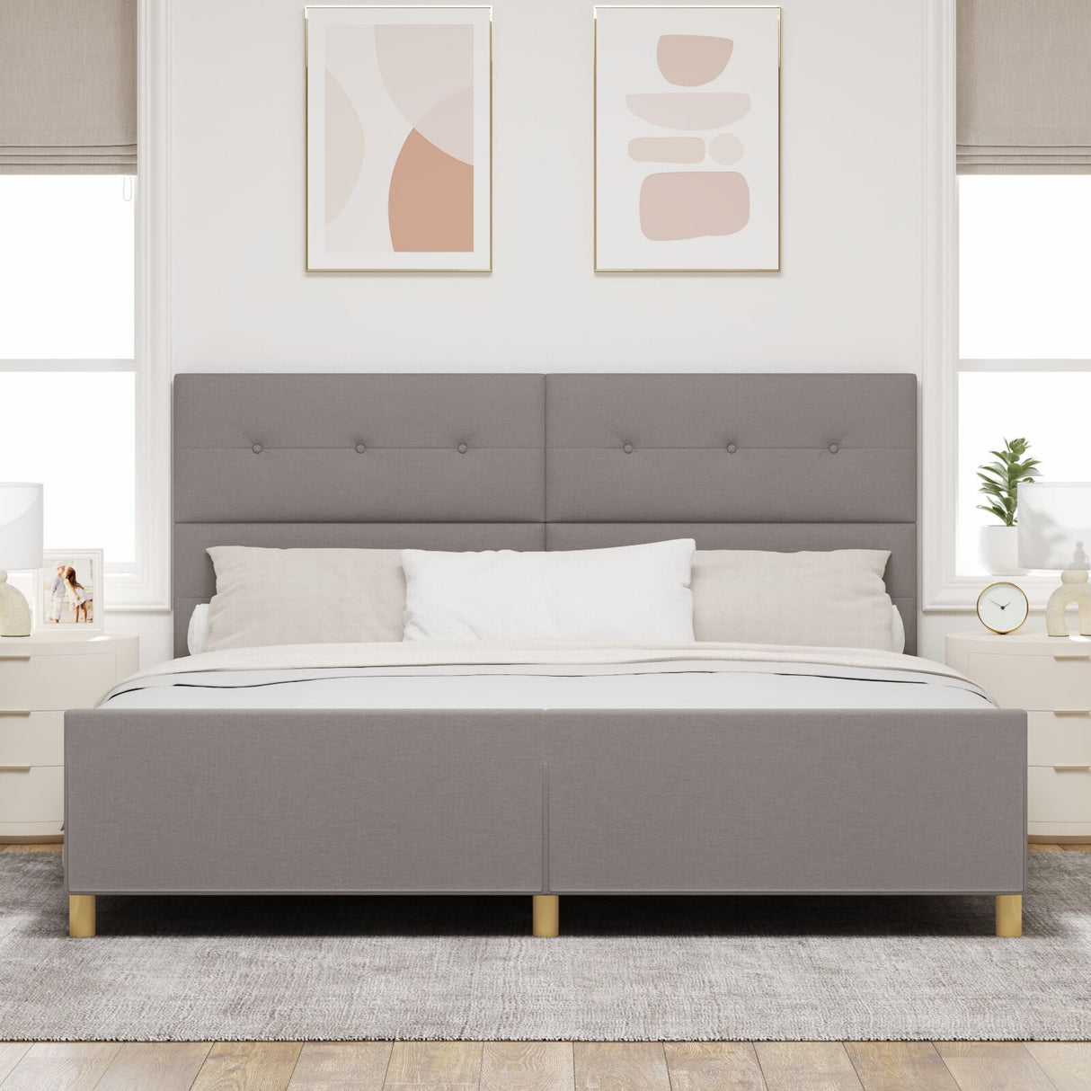 Taupe Bed Frame 200X200 Cm Fabric