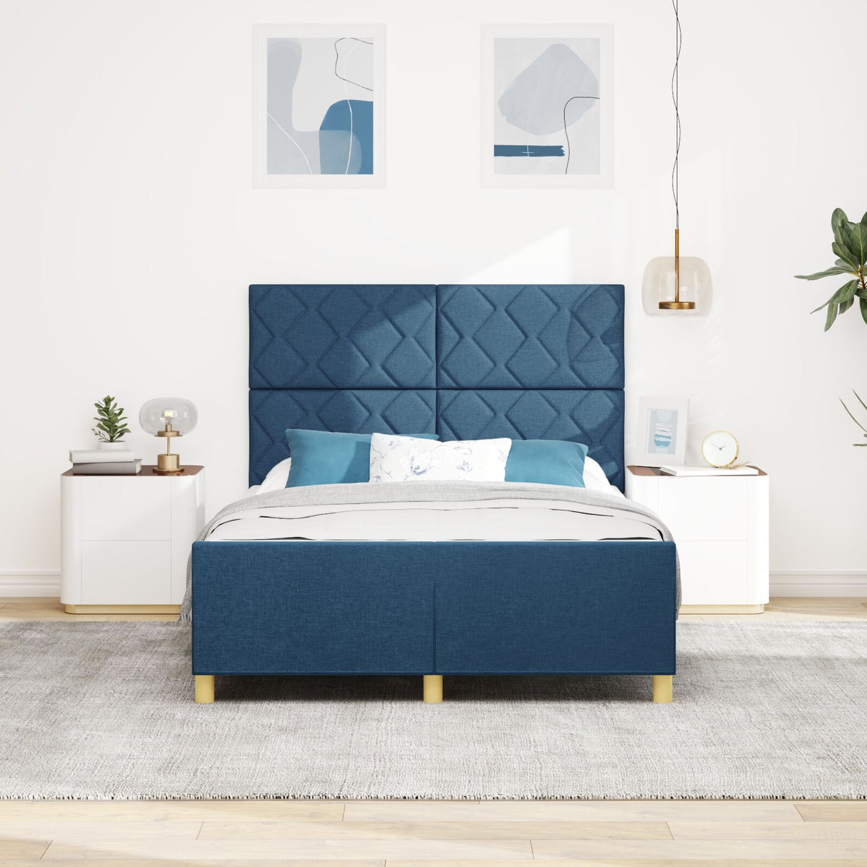 Blue Fabric Bed Frame 140X200 Cm