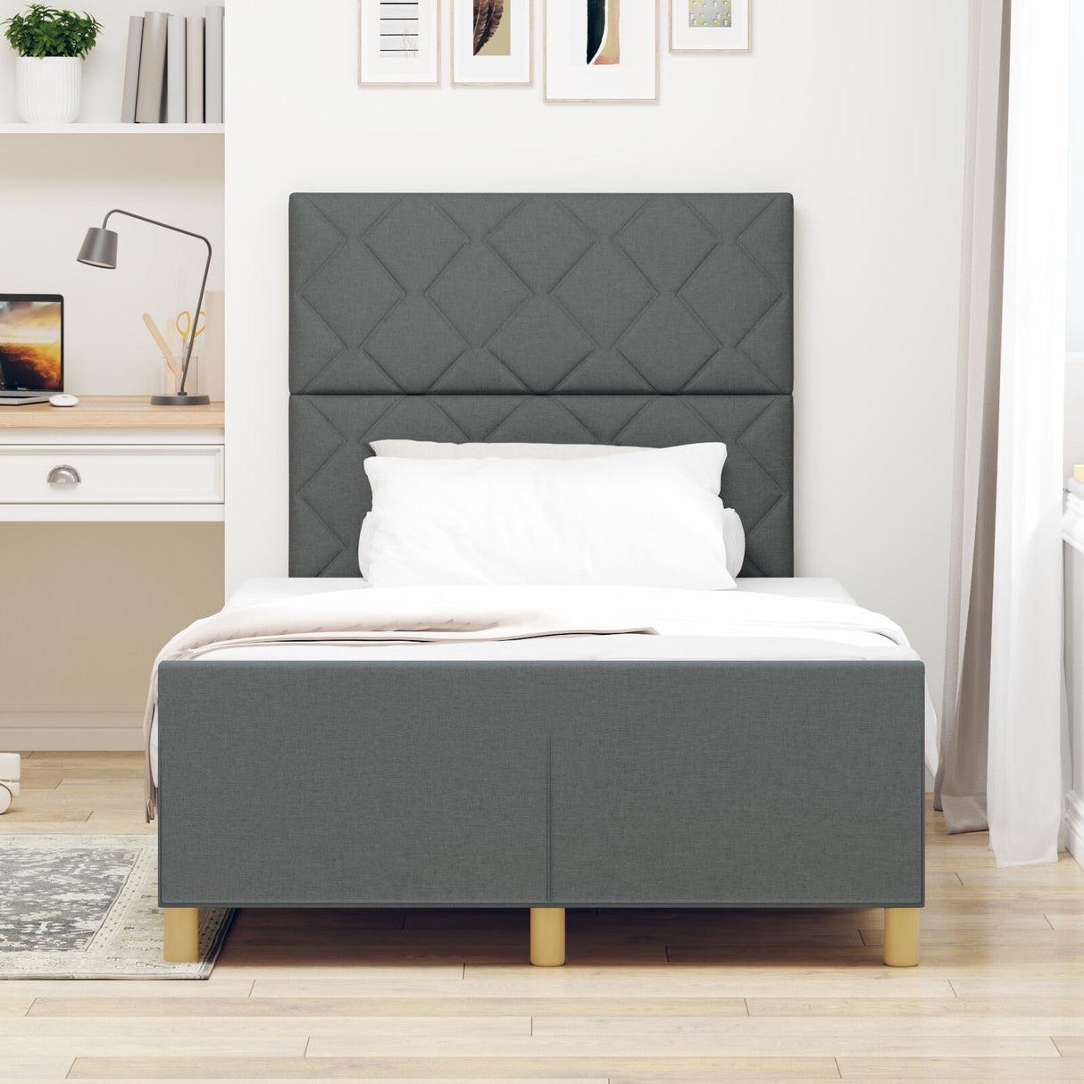Dark Grey Fabric Bed Frame 120X200 Cm