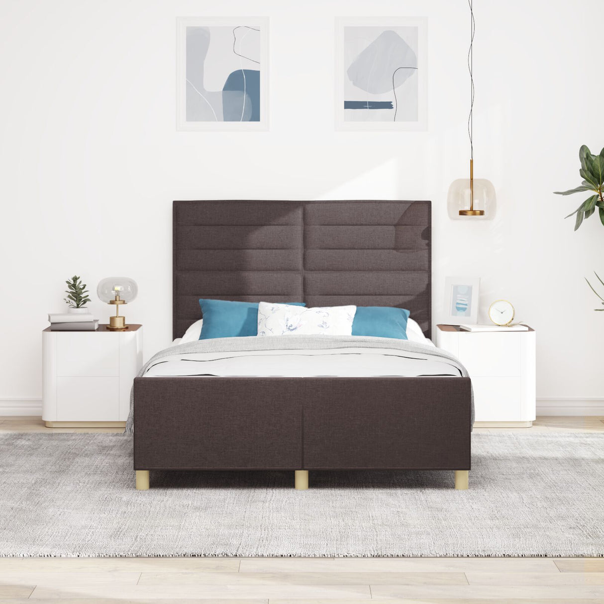 Bed Frame - Dark Brown, 140X200 Cm, Fabric