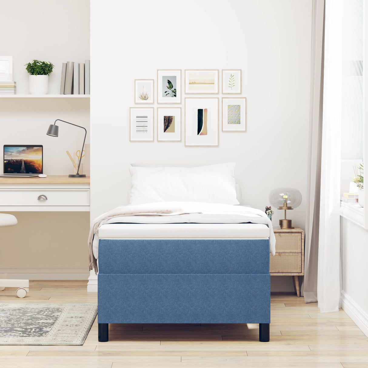 Box Spring Bed With Mattress Blue 80X200 Cm Corduroy Fabric