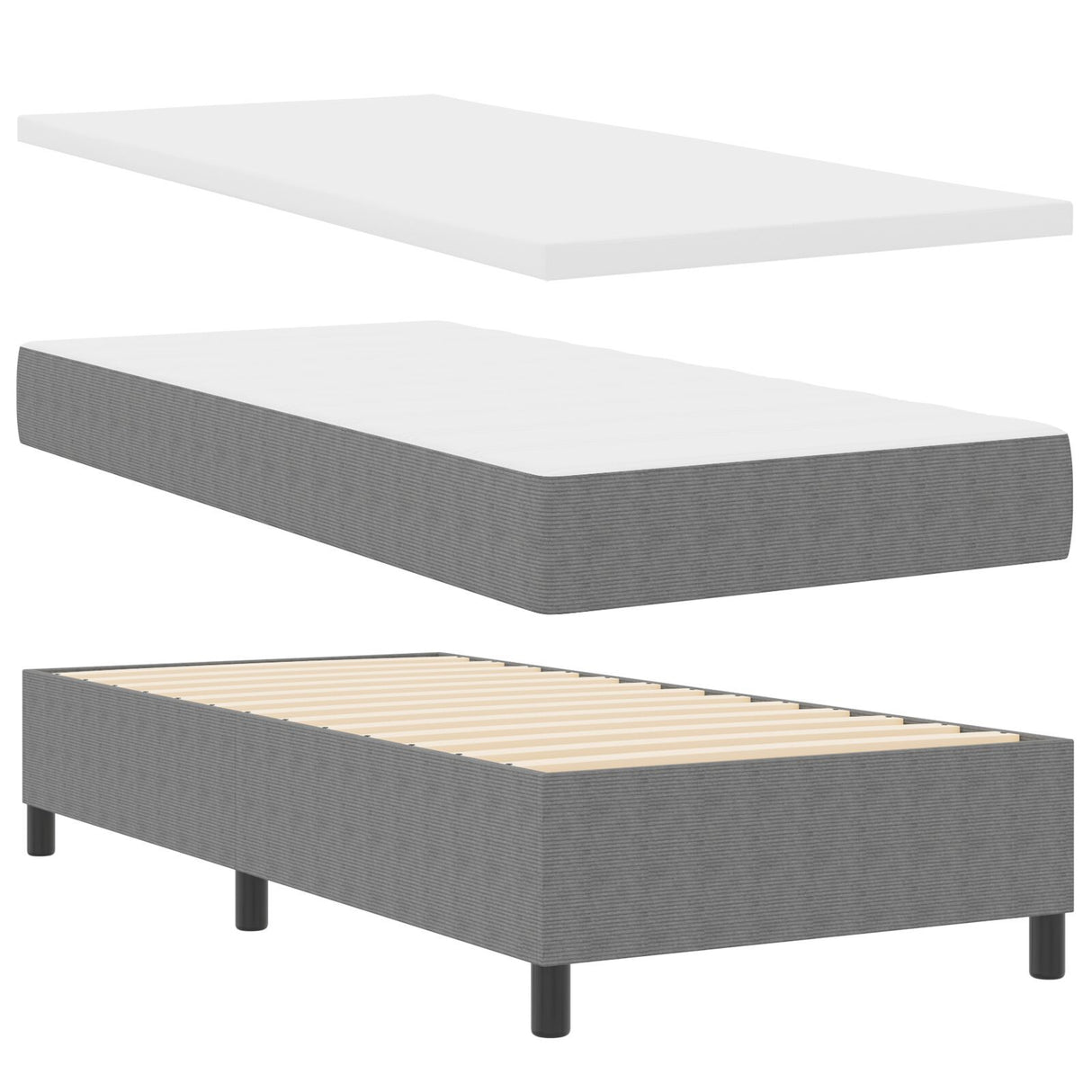 Box Spring Bed With Mattress Light Grey 80X200 Cm Corduroy Fabric