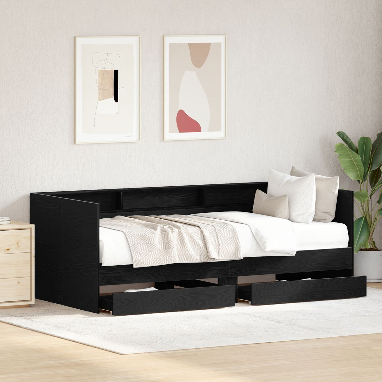 Black Daybed With Drawers Black Oak Engineered Wood 75 X 190 Cm