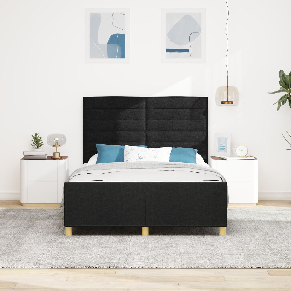 Black Fabric Bed Frame 140X200 Cm