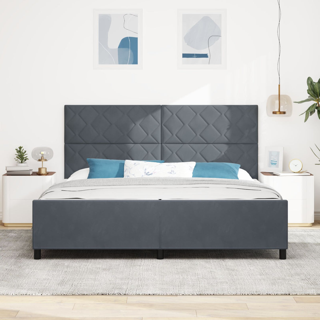 Dark Grey Velvet Bed Frame 200X200 Cm