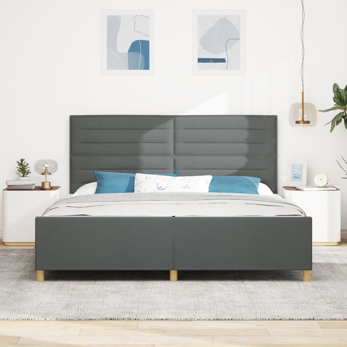 Dark Grey Fabric Bed Frame 200X200 Cm