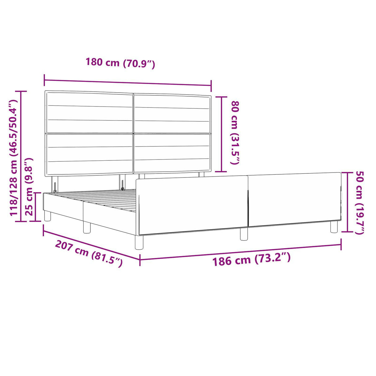 Bed Frame Dark Brown 180X200 Cm Fabric