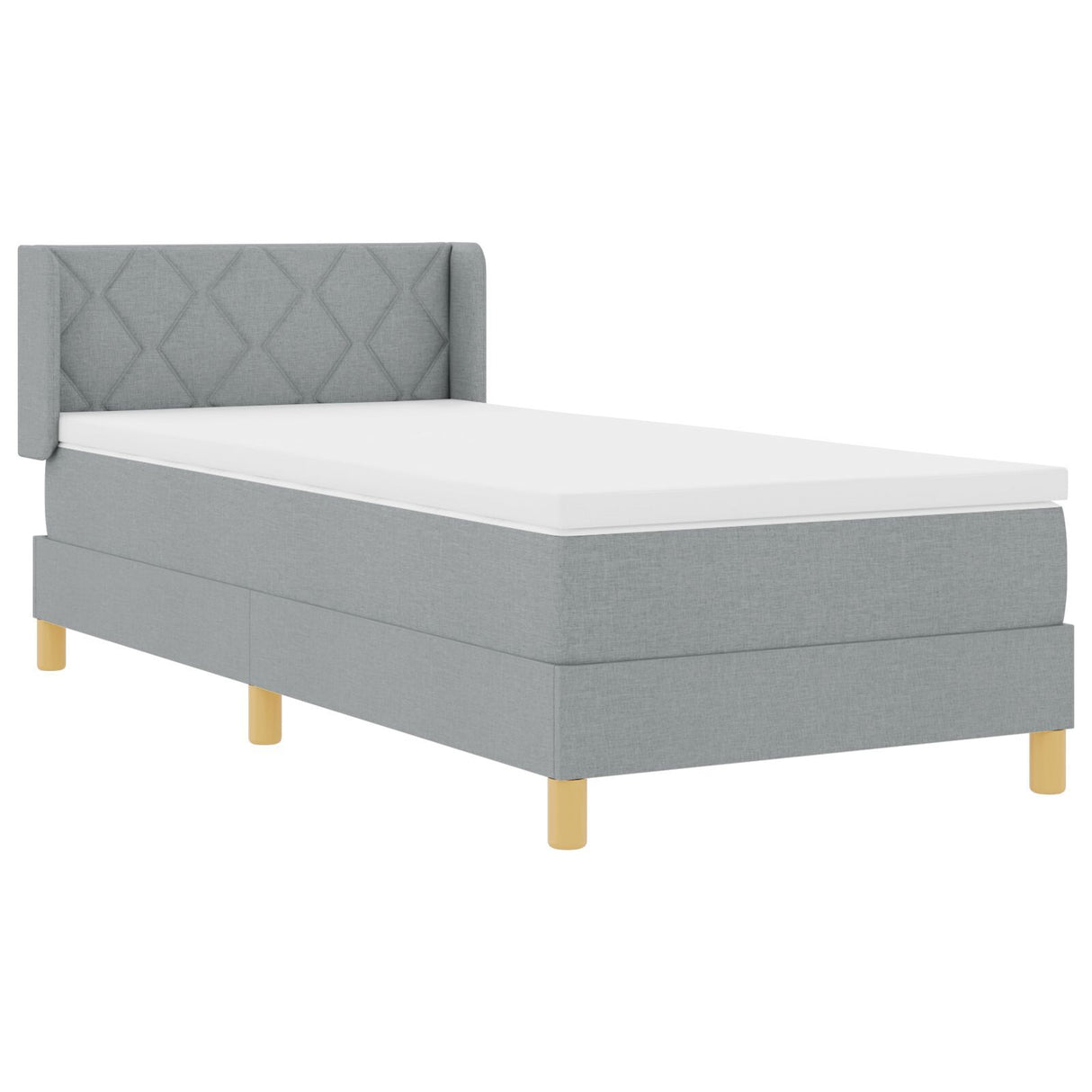 Box Spring Bed With Mattress Light Grey 90X200 Cm Fabric, Headboard Diamond Blocks Design Light Grey 90 Cm Fabric