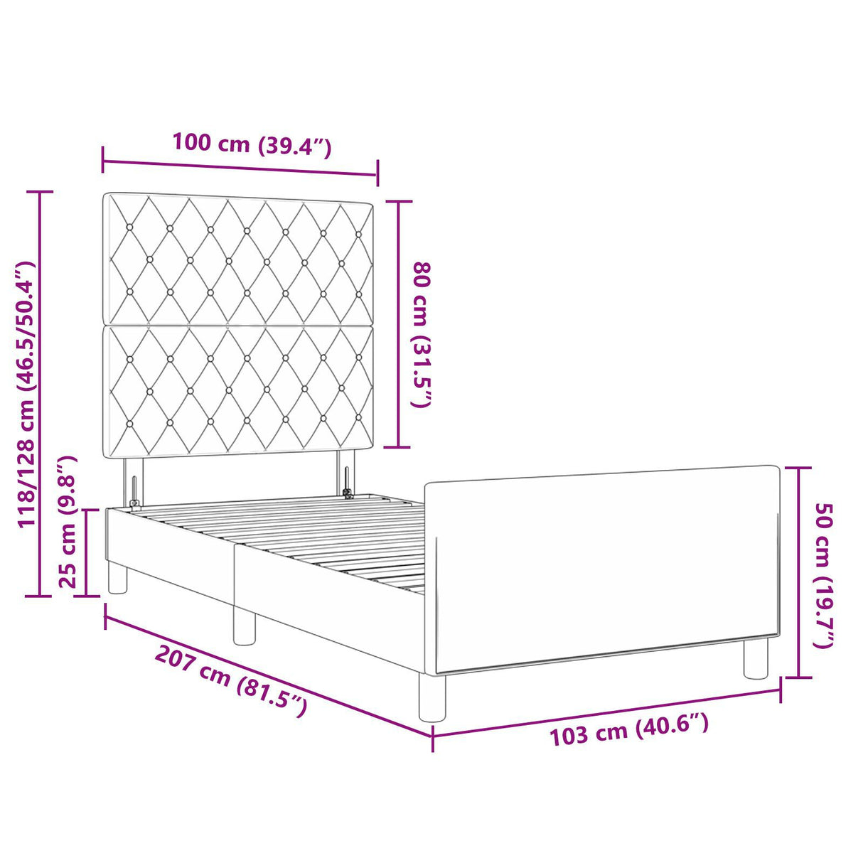 Black Bed Frame 100X200 Cm Velvet