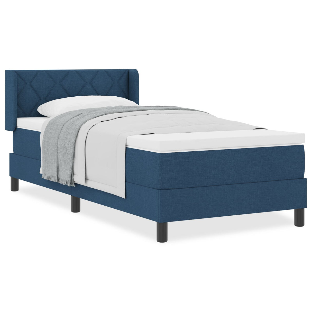 Box Spring Bed With Mattress Blue 90X200 Cm Fabric, Headboard Diamond Blocks Design Blue 90 Cm Fabric