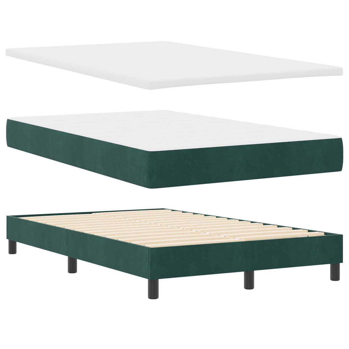 Box Spring Bed With Mattress & Led Dark Green 120X200 Cm Velvet