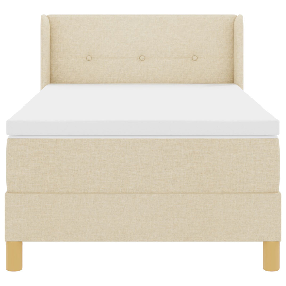 Box Spring Bed With Mattress Cream 90X200 Cm Fabric, Headboard Button Tufted Cream 90 Cm Fabric