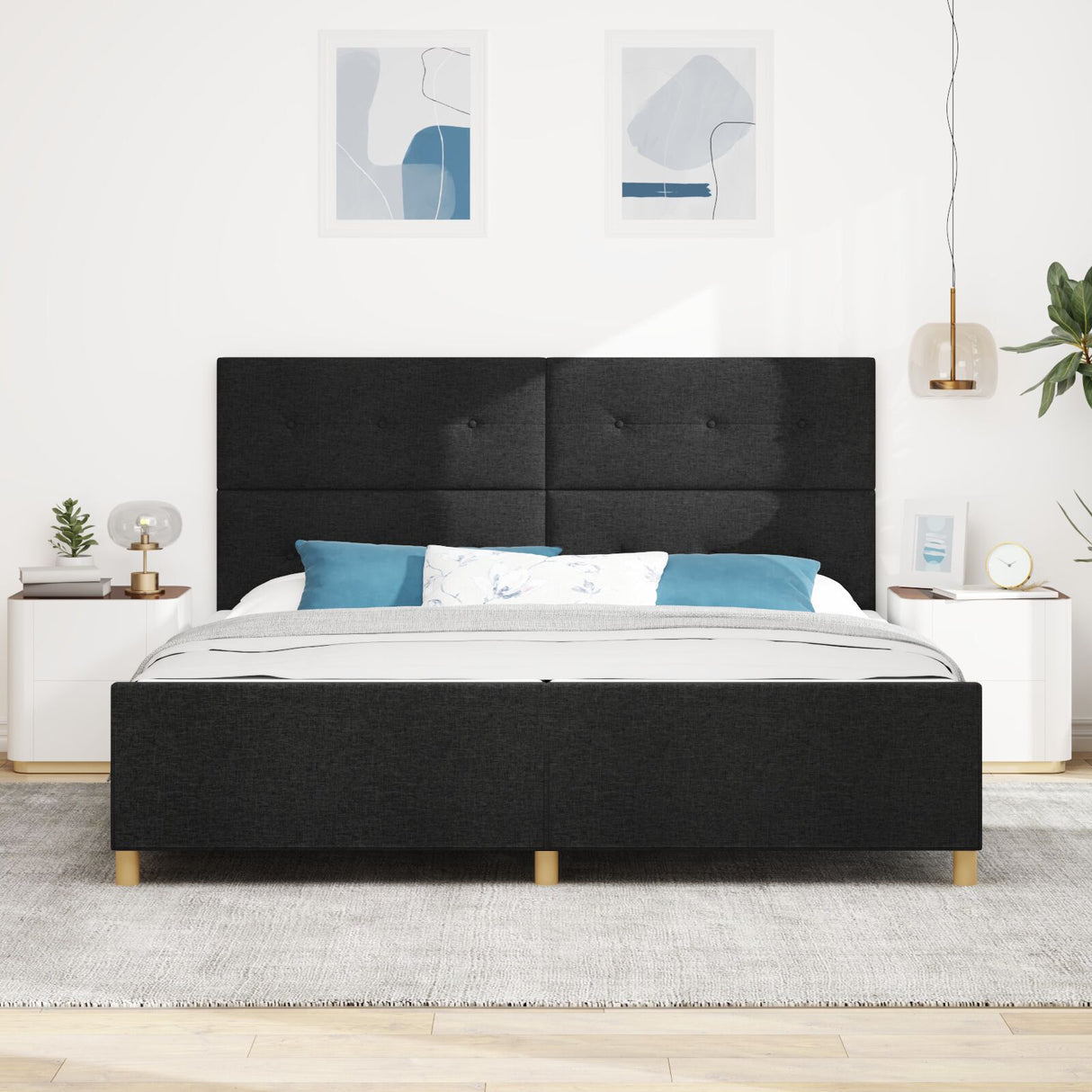 Bed Frame Black 200X200 Cm Fabric