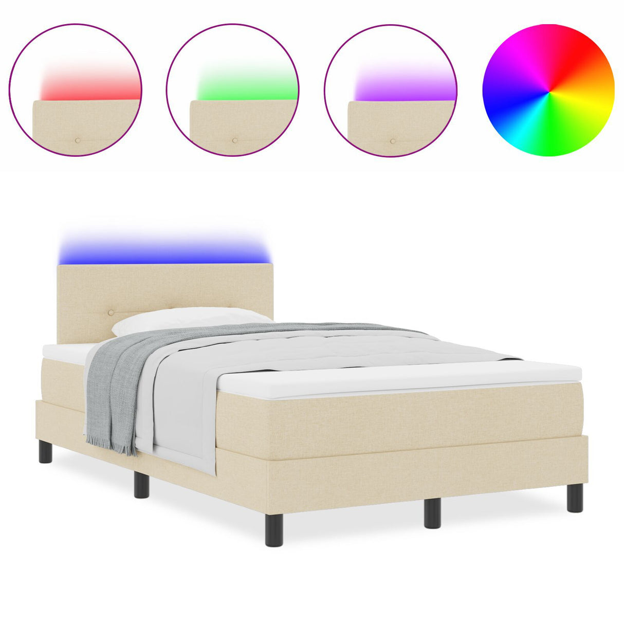 Box Spring Bed With Mattress & Led Cream 120X190 Cm Fabric