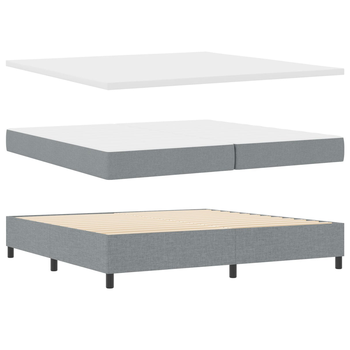 Box Spring Bed With Mattress & Led Light Grey 200X200 Cm Fabric