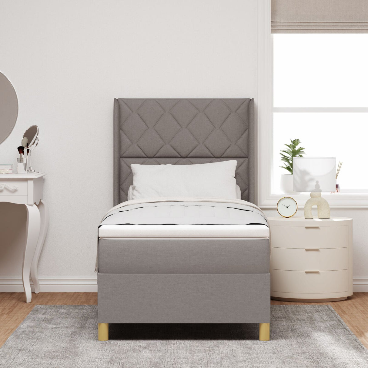 Box Spring Bed With Mattress Taupe 90X190 Cm Fabric
