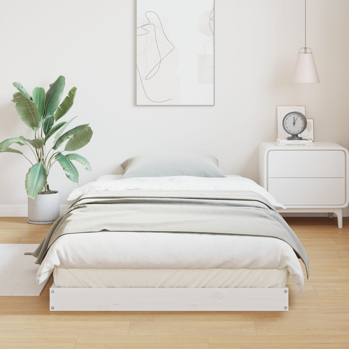 Floor Bed Frame White 90X210 Cm Solid Wood Pine