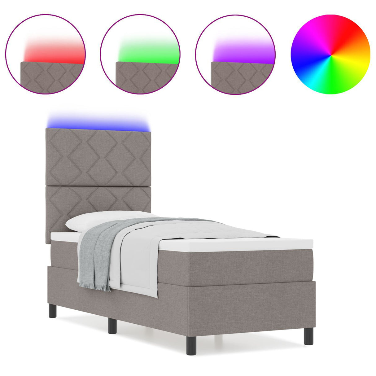 Box Spring Bed With Mattress & Led Taupe 80X200 Cm Fabric