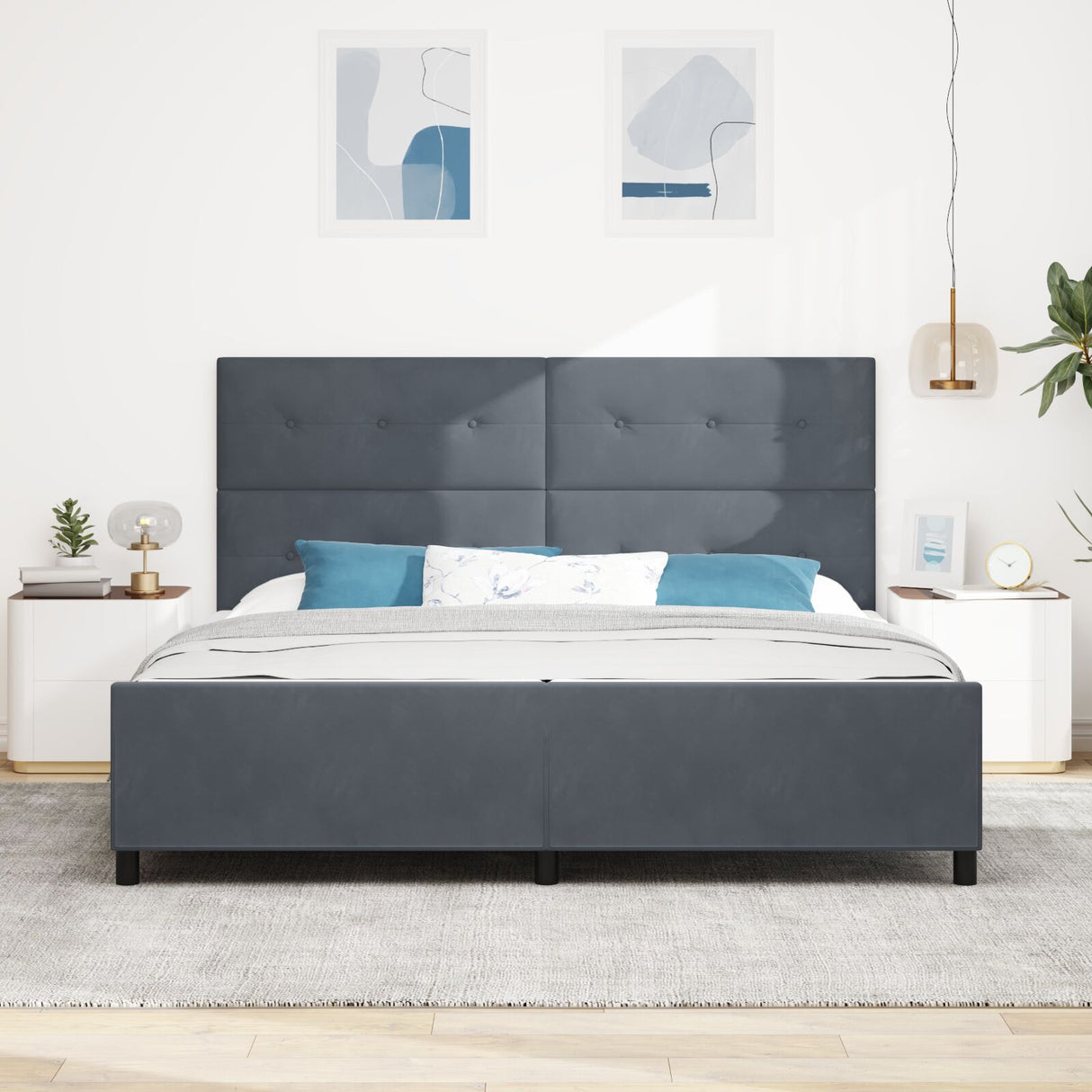 Bed Frame Dark Grey 200X200 Cm Velvet