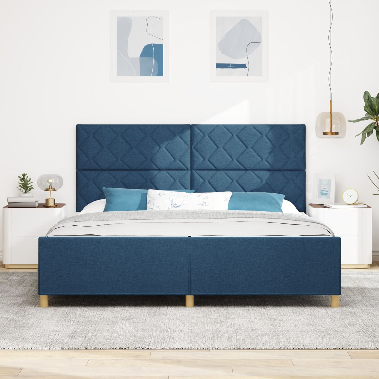Bed Frame Blue 200X200 Cm Fabric