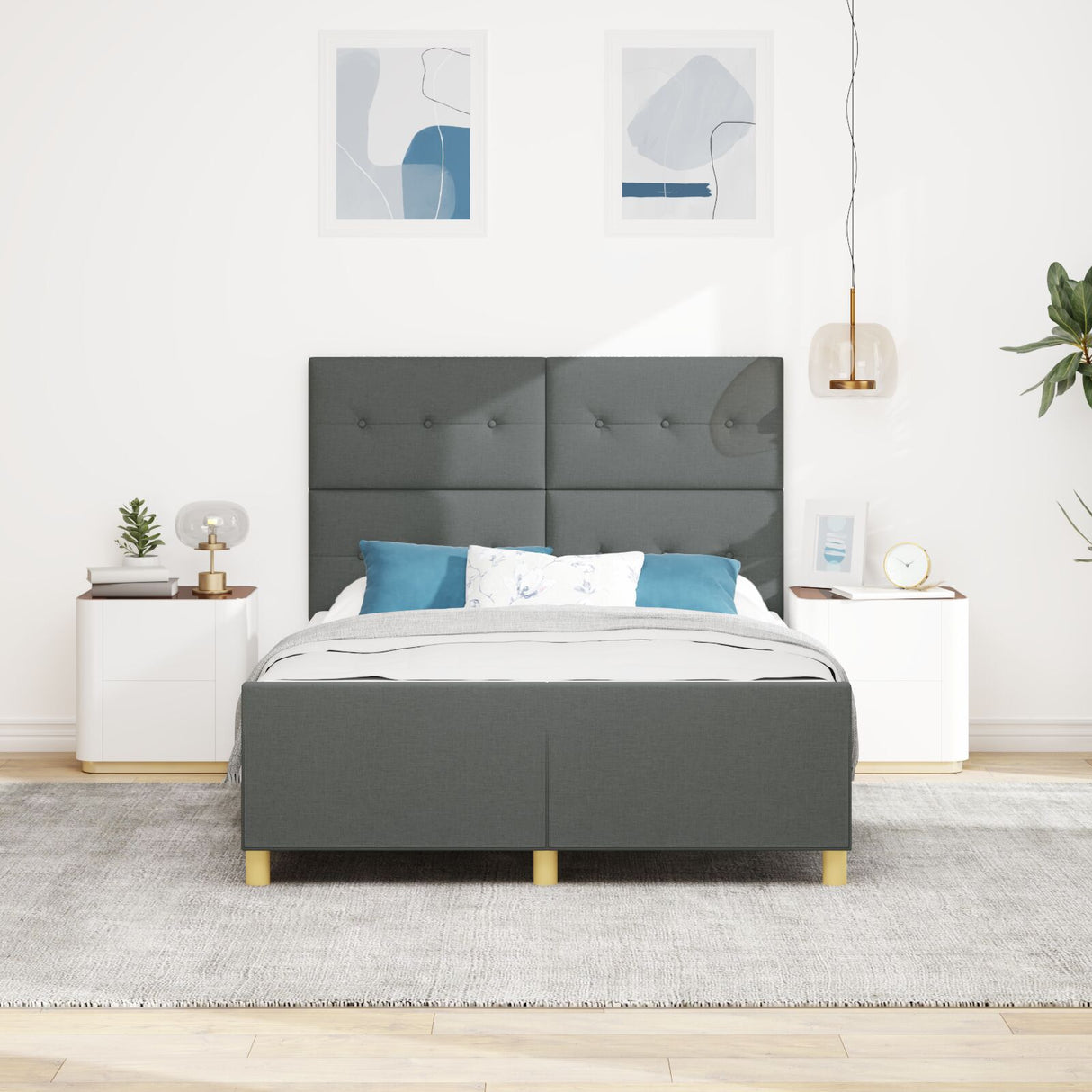 Bed Frame Dark Grey 140X200 Cm Fabric