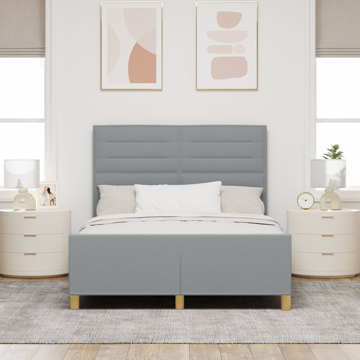 Bed Frame In Light Grey, 140X200 Cm, Fabric