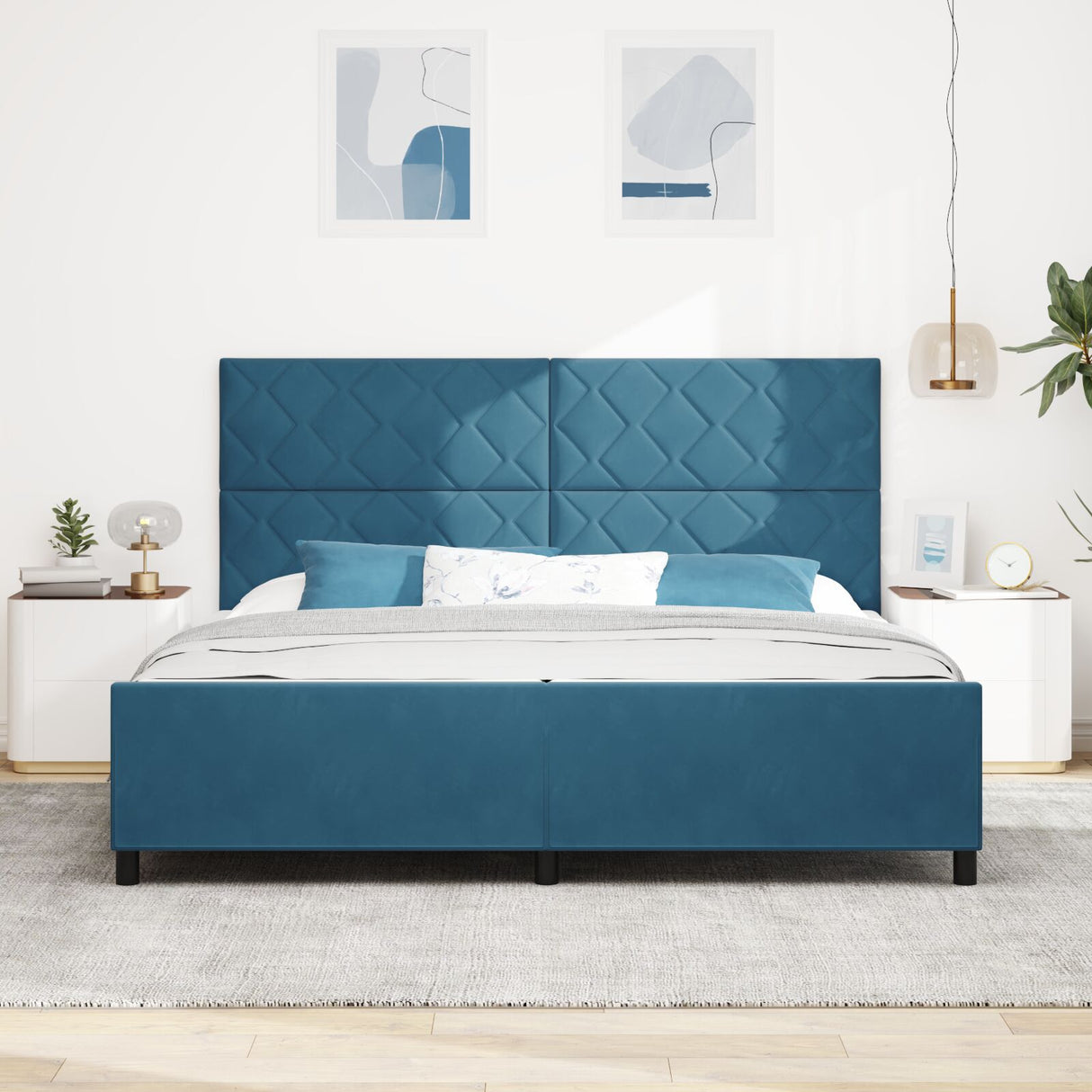 Bed Frame Dark Blue 200X200 Cm Velvet