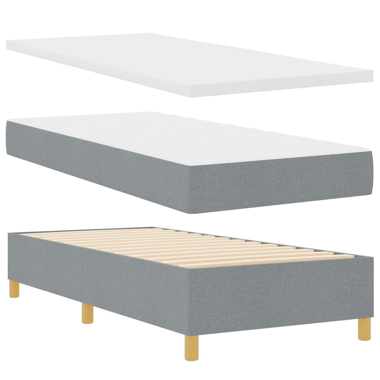 Box Spring Bed With Mattress & Led Light Grey 90X190 Cm Fabric