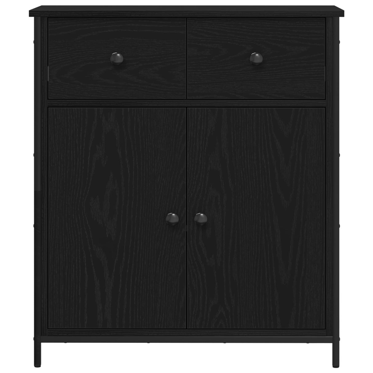 Sideboard Black Oak 70X30X80 Cm Engineered Wood And Steel
