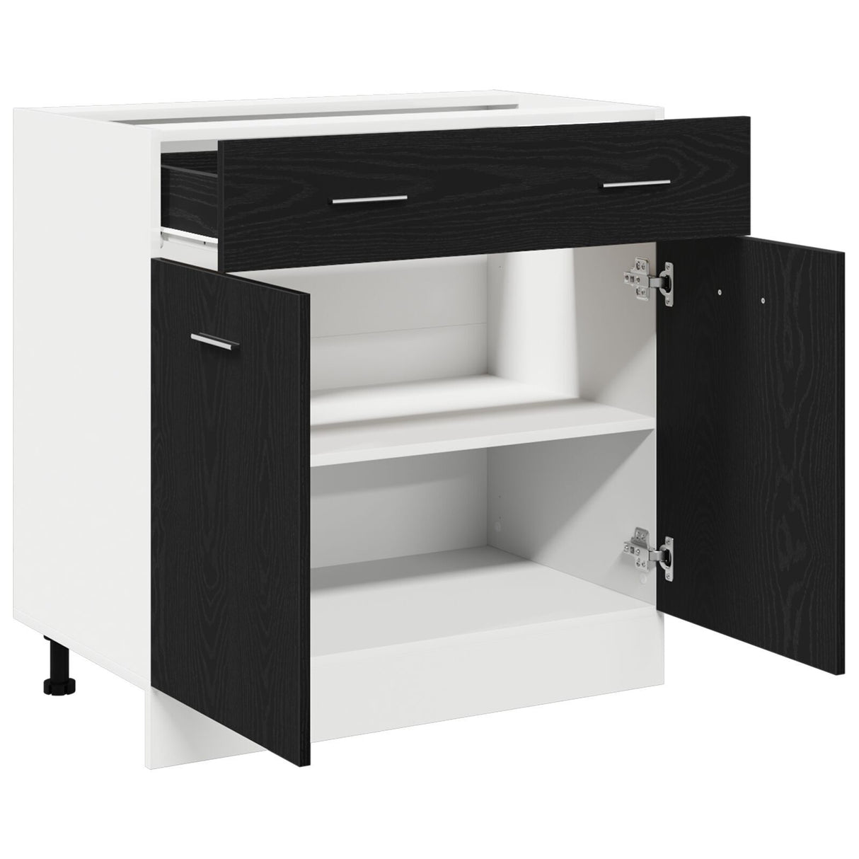 Cabinet With Drawer In Black Oak, 80X46X81.5 Cm, Made Of Engineered Wood