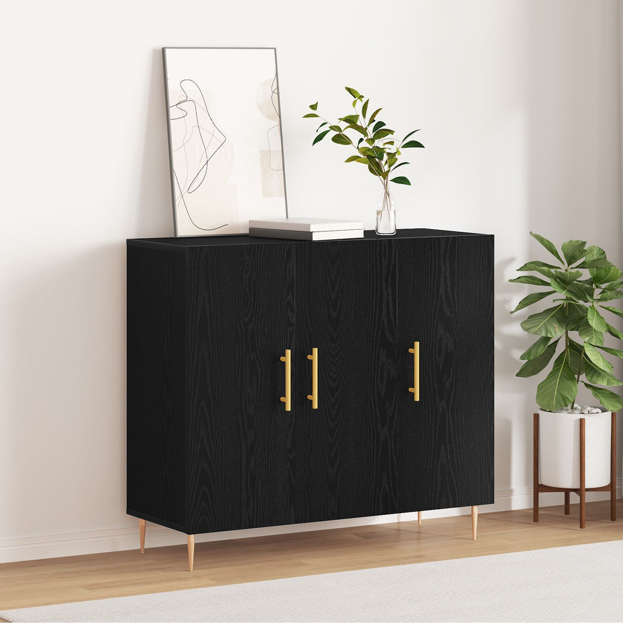 Black Oak Sideboard 90X34X80 Cm Made Of Engineered Wood