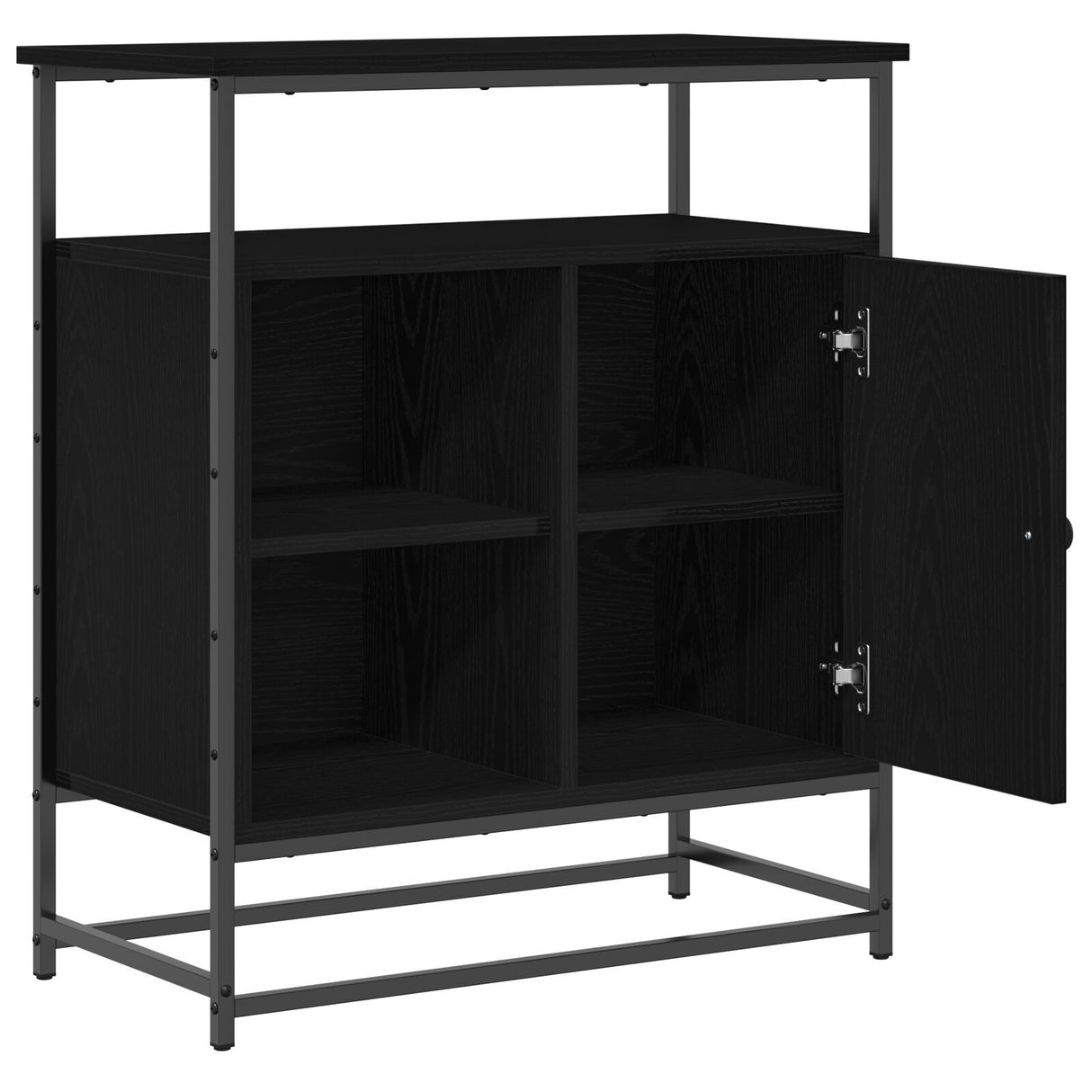 Sideboard Black Oak 69X35X80 Cm Engineered Wood And Steel