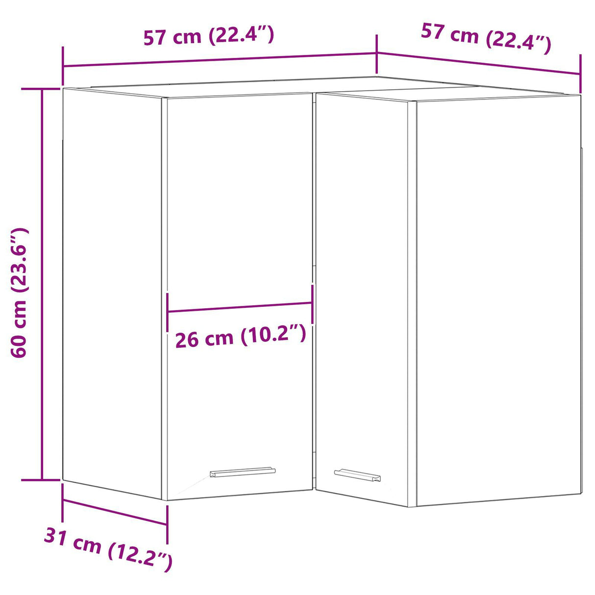 Hanging Corner Cabinet - Black Oak - 57X57X60 Cm - Made From Engineered Wood