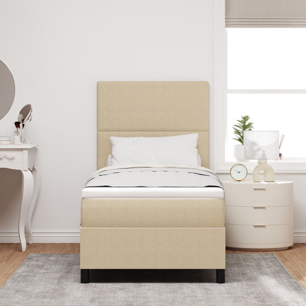 Box Spring Bed With Mattress Light Beige 80X200 Cm Corduroy Fabric