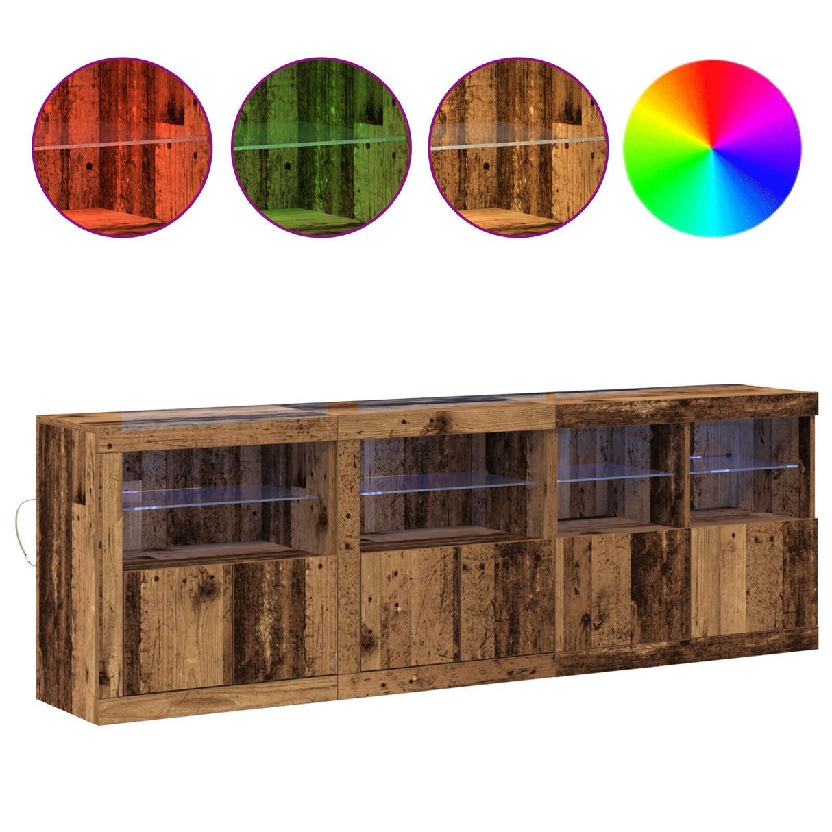 Sideboard With Led Lights Old Wood 202X37X67 Cm Engineered Wood