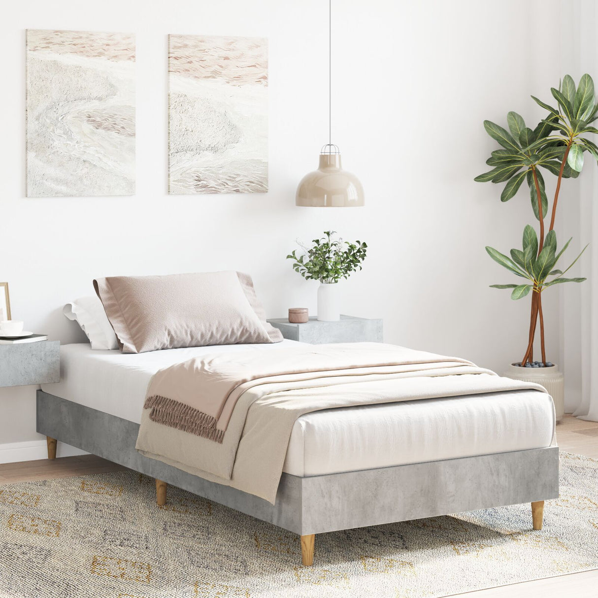 Bed Frame 90X200 Cm Concrete Grey Engineered Wood
