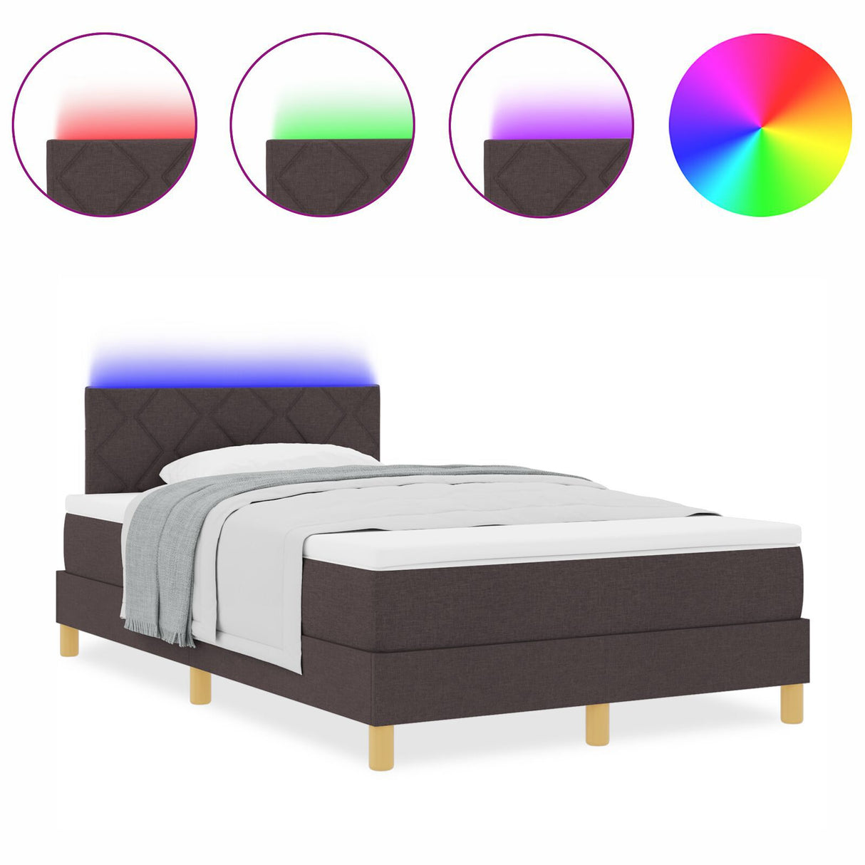 Box Spring Bed With Mattress & Led Dark Brown 120X200 Cm Fabric