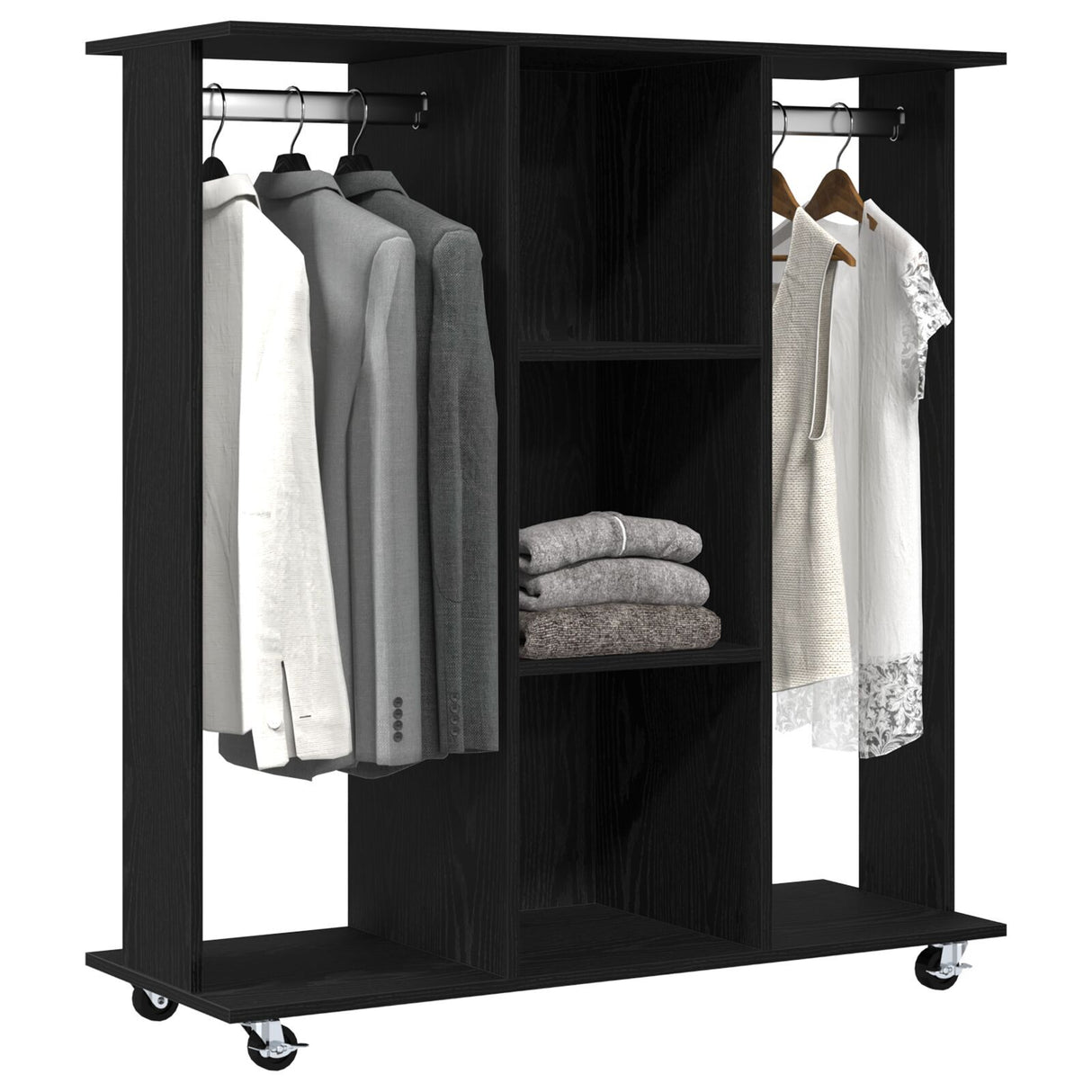 Wardrobe With Wheels Black Oak 102X38X110 Cm Engineered Wood