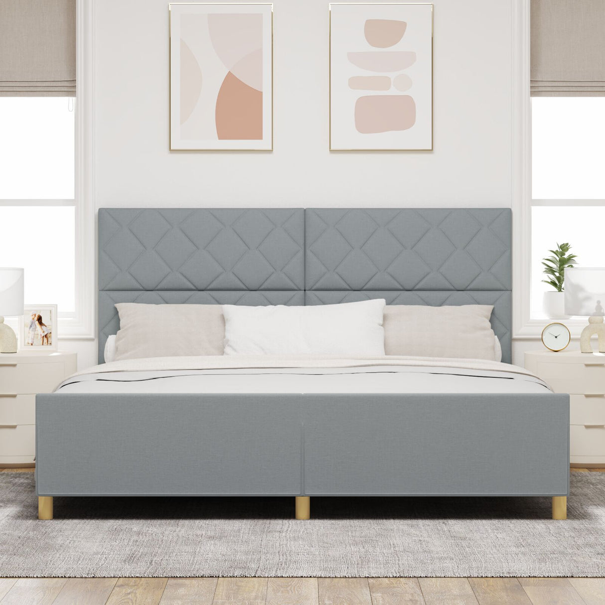 Light Grey Fabric Bed Frame 200X200 Cm
