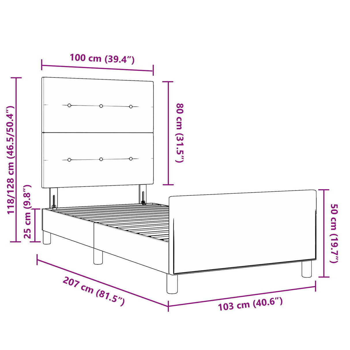 Bed Frame Cream 100X200 Cm Fabric