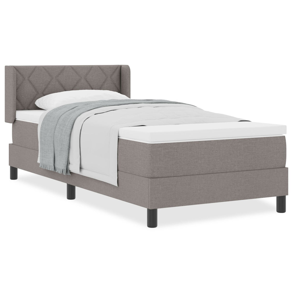 Box Spring Bed With Mattress Taupe 90X200 Cm Fabric, Headboard Diamond Blocks Design Taupe 90 Cm Fabric