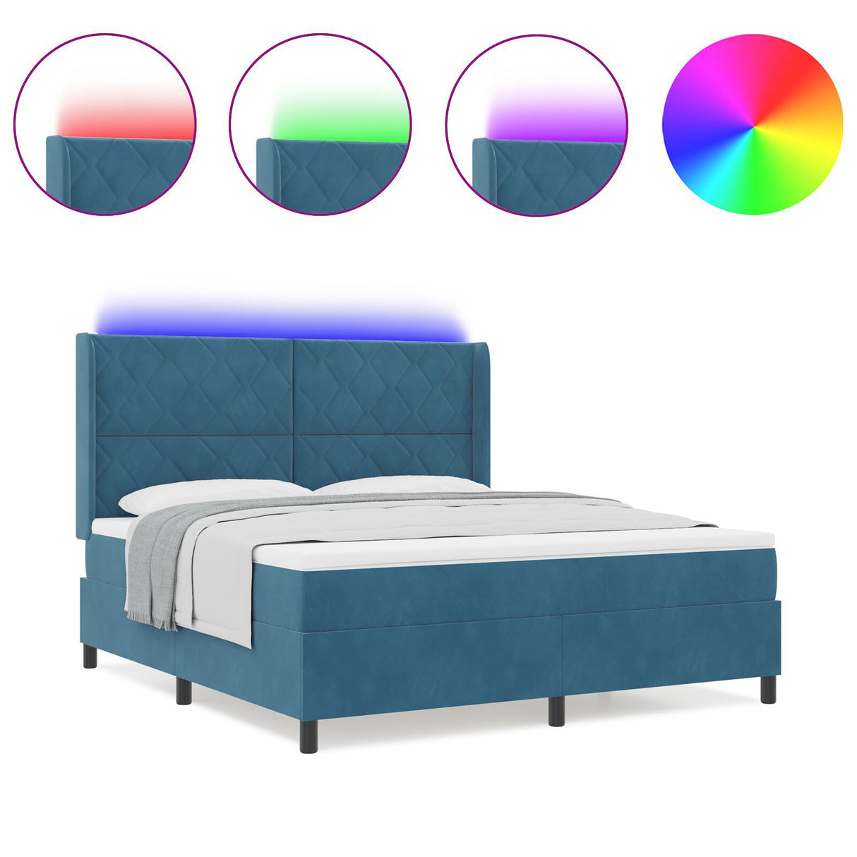 Box Spring Bed With Mattress & Led Dark Blue 180X200 Cm Velvet