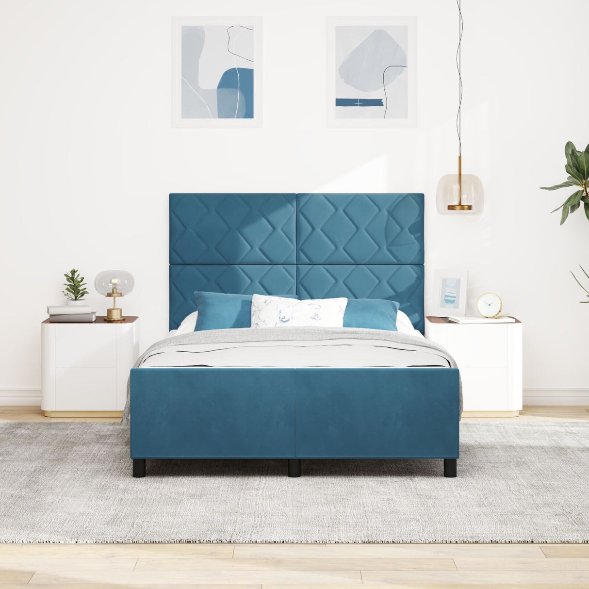 Bed Frame Dark Blue 140X190 Cm Velvet