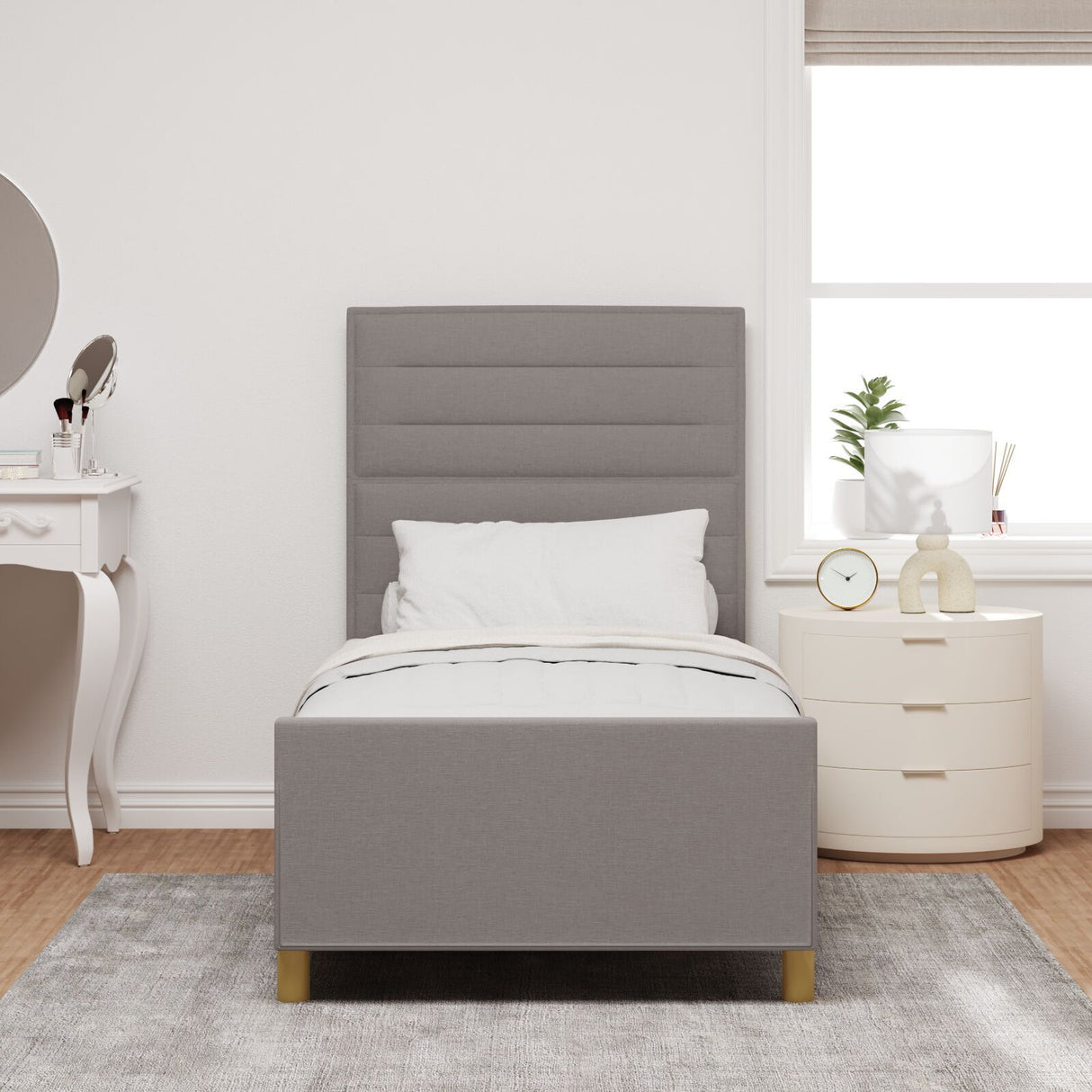 Bed Frame In Taupe, 80X200 Cm, Fabric