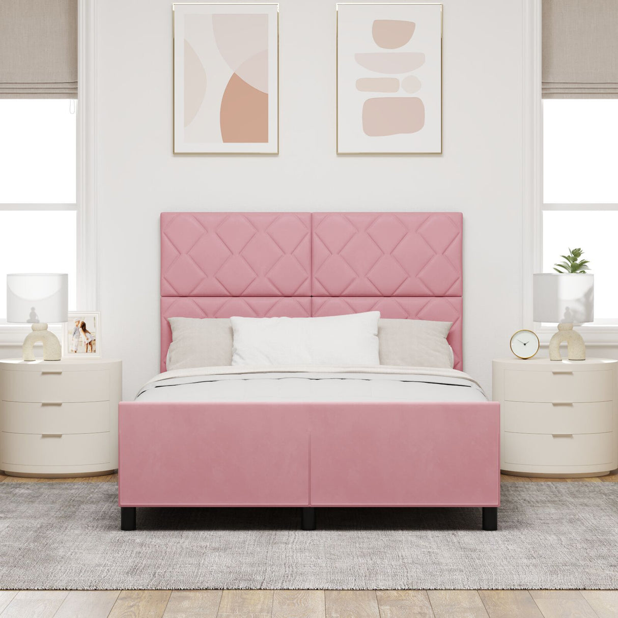 Bed Frame Pink 140X190 Cm Velvet