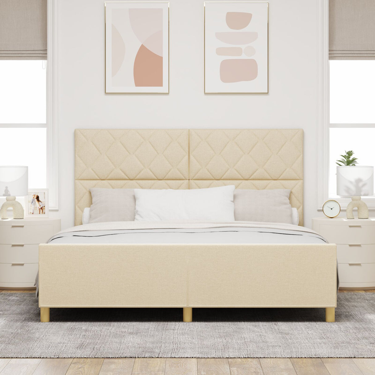 Cream Bed Frame 180X200 Cm Fabric
