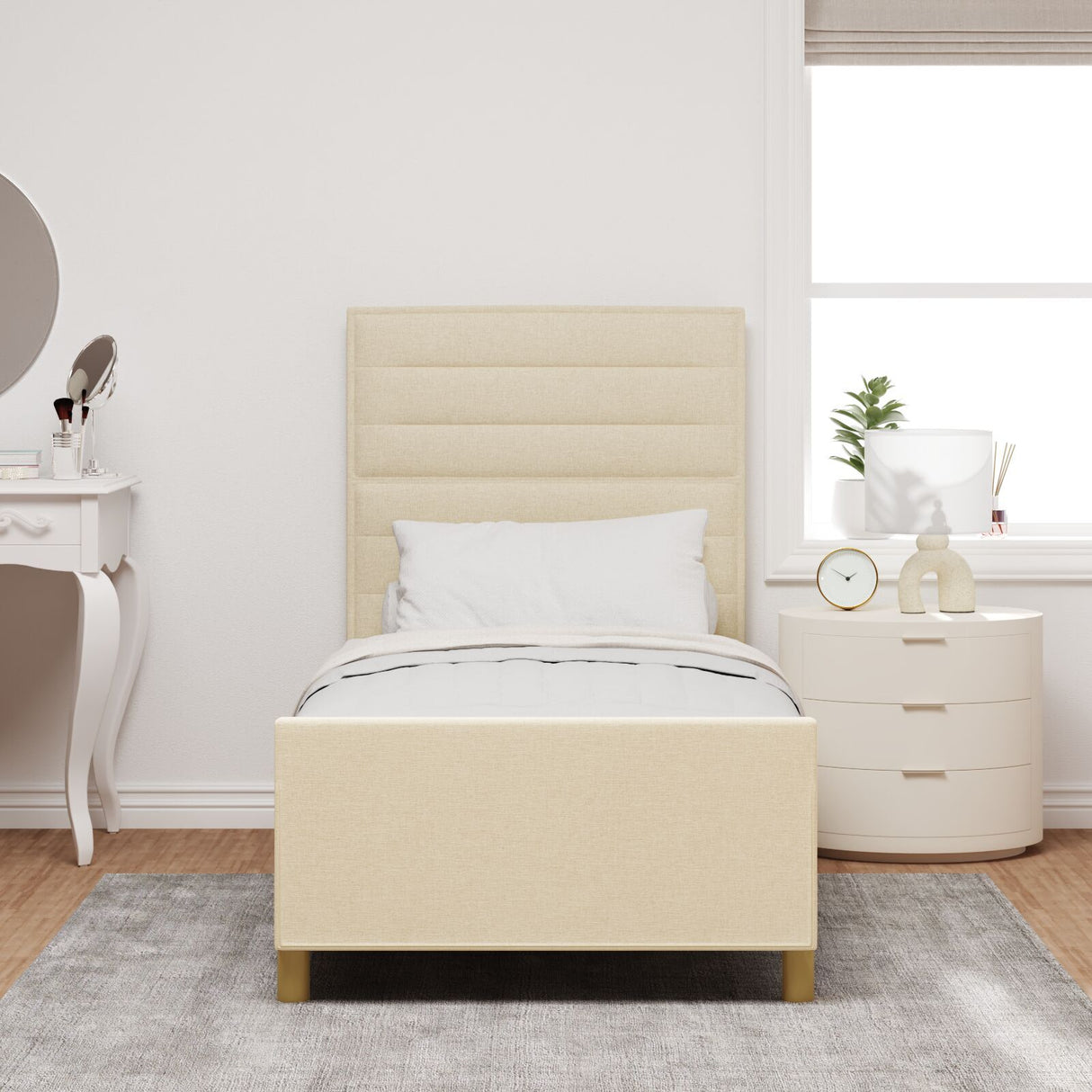 Cream Bed Frame 100X200 Cm Fabric